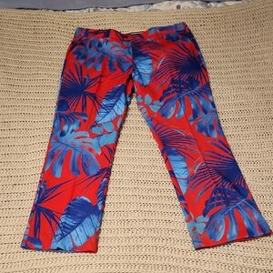 Loud Mouth Woodsworth Vibrant Red and Blue Tropical Print Pants